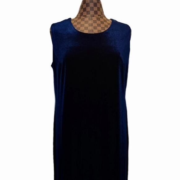 Y2K Blue Velvet Maxi Dress Sleeveless Size 16 R&M Richards Karen Kwong Goth Glam - Picture 5 of 10